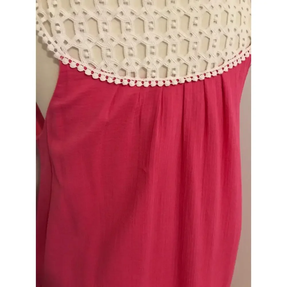 Lilly Pulitzer Sydney Crinkle Dress Daquiri Pink Crochet Neck Size 12 - Picture 12 of 13